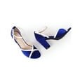 thumbnail image 1 of BLISSFUL STEP Velvet Colorblock Ankle Strap Chunky Heel Sandals for Women Dark Blue 10, 1 of 8