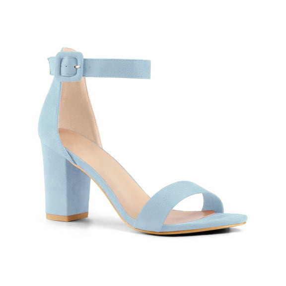 BLISSFUL STEP Woman's Sandals Block Heels Ankle Strap Open Toe Sandals Sky Blue 10