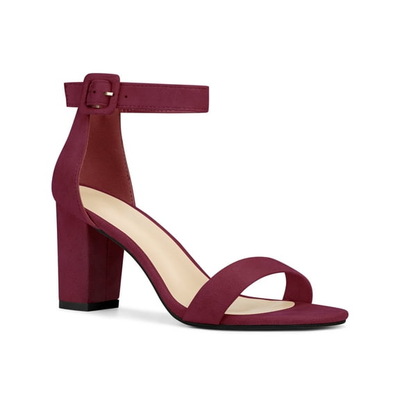 BLISSFUL STEP Woman's Sandals Block Heels Ankle Strap Open Toe Sandals Burgundy 8.5