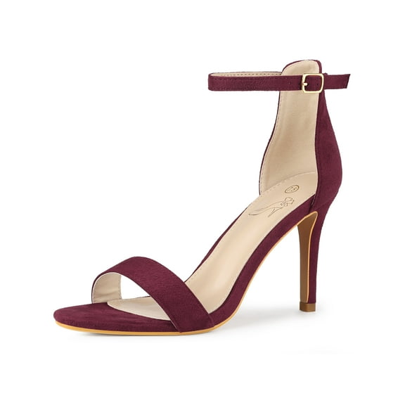 BLISSFUL STEP Women Ankle Strap Heel Stiletto High Heels Sandals Burgundy 10