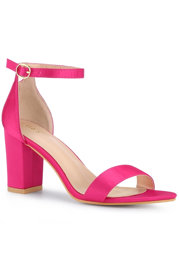 Women's Shoes Satin Chunky High Heel Ankle Strap Open Toe Sandals Fuchsia 9.5