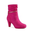 thumbnail image 1 of BLISSFUL STEP Women's Ankle Boots Faux Suede Mid-Calf Block Heel Round Toe Side Zipper Boots Hot Pink 6.5, 1 of 5