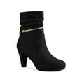 thumbnail image 1 of BLISSFUL STEP Women's Ankle Boots Faux Suede Mid-Calf Block Heel Round Toe Side Zipper Boots Black 8, 1 of 7