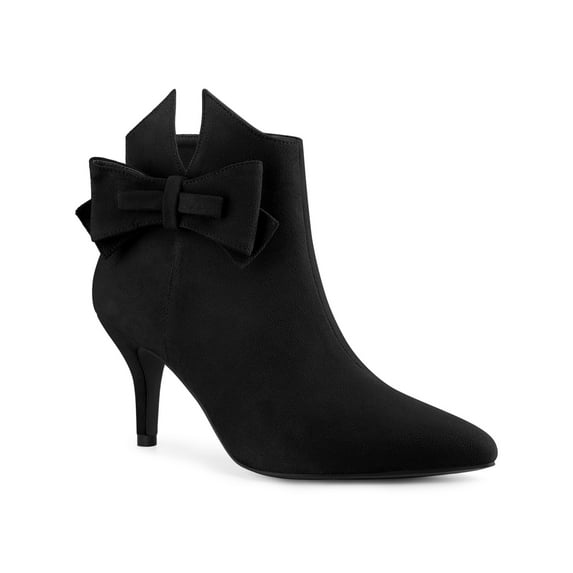 BLISSFUL STEP Women Bow Pointed Toe Stiletto Heels Ankle Boots