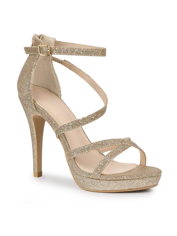 Women Glitter Platform Strappy Stiletto Heel Sandals