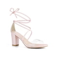 thumbnail image 1 of BLISSFUL STEP Women Lace Up Clear Strap Block Heels Sandals Bling Pink 7, 1 of 6