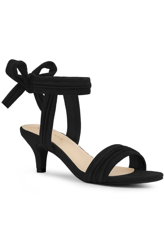 Women's Shoes Kitten Heel Ankle Strap Open Toe Bow Tie Sandals Black 8