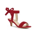 thumbnail image 1 of BLISSFUL STEP Mother's Day Women's Shoes Kitten Heel Ankle Strap Open Toe Bow Tie Sandals  Red 9, 1 of 7