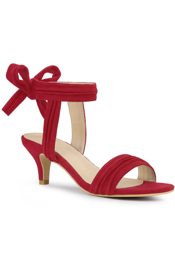 Women's Shoes Kitten Heel Ankle Strap Open Toe Bow Tie Sandals Red 9