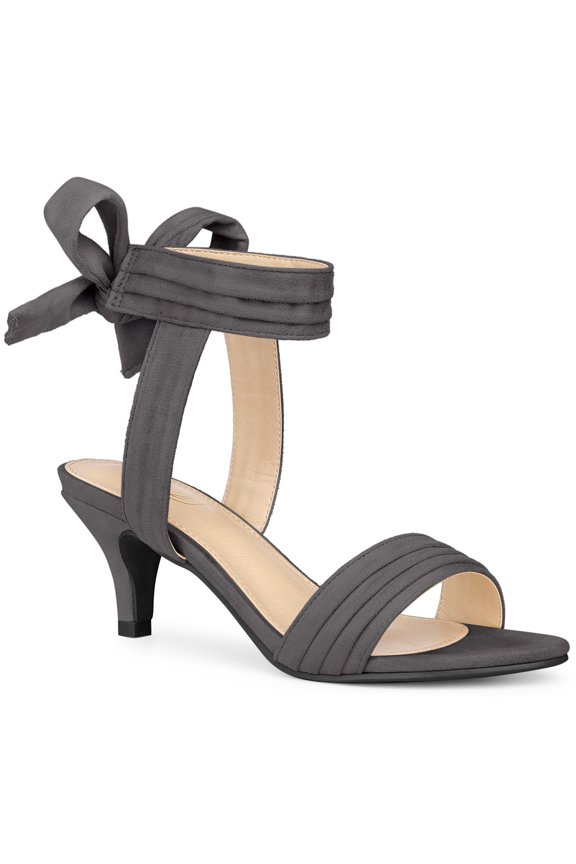 Women Open Toe Ankle Bow Tie Mid Heels Sandals Grey 7.5