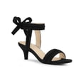 thumbnail image 1 of BLISSFUL STEP Women Open Toe Ankle Bow Tie Mid Heels Sandals Black 6, 1 of 7