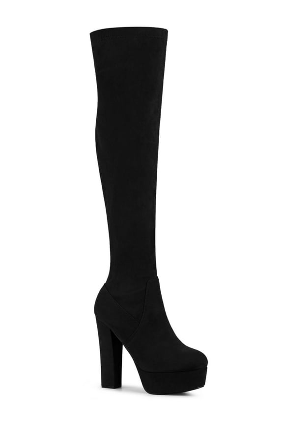 Women's Boots Platform Block Heel Over the Knee Thigh High Boots Black 7.5