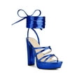 thumbnail image 1 of BLISSFUL STEP Women Platform Lace Up Block Heels Sandals for Women Dark Blue 6.5, 1 of 6
