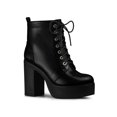 thumbnail image 1 of BLISSFUL STEP Women's Boots Platform Lace Up Chunky Heel Western Combat Boots Black 7.5, 1 of 6