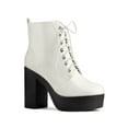 thumbnail image 1 of BLISSFUL STEP Women's Boots Platform Lace Up Chunky Heel Western Combat Boots White 8.5, 1 of 5