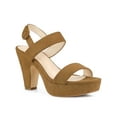 thumbnail image 1 of BLISSFUL STEP Women Platform Slingback Block Heeled Sandals Brown 7, 1 of 6