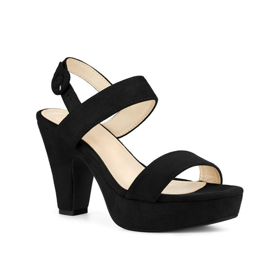 BLISSFUL STEP Women Platform Slingback Block Heeled Sandals Black 10