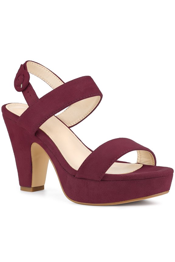Women Platform Slingback Block Heeled Sandals Burgundy 8.5