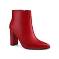 thumbnail image 1 of BLISSFUL STEP Women Pointed Toe Side Zip Block Heeled Ankle Boots Red 7, 1 of 6