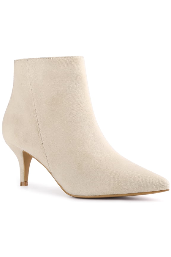 Pointed Toe Kitten Heels Ankle Booties Kitten Heels Ankle Boots for Women Beige 7