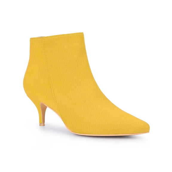 BLISSFUL STEP Women Pointed Toe Side Zip Stiletto Heels Ankle Boots Yellow 7.5