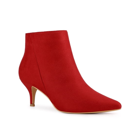 BLISSFUL STEP Women Pointed Toe Side Zip Stiletto Heels Ankle Boots Red 10