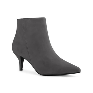 Perphy Women Pointed Toe Side Zip Stiletto Heels Ankle Boots Gray 6