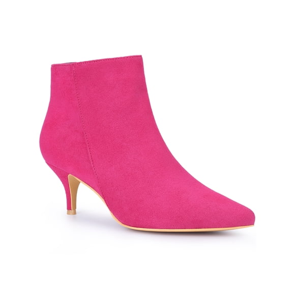 BLISSFUL STEP Pointed Toe Kitten Heels Ankle Booties Kitten Heels Ankle Boots for Women Hot Pink 9