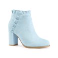 thumbnail image 1 of BLISSFUL STEP Women Ruffle Block High Heels Ankle Boots for Women Sky Blue 9, 1 of 7