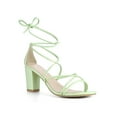 thumbnail image 1 of BLISSFUL STEP Women's Block Heel Sandal Strappy Lace Up Sandals Lime 6, 1 of 6