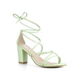 thumbnail image 1 of BLISSFUL STEP Women's Block Heel Sandal Strappy Lace Up Sandals Lime 7.5, 1 of 6