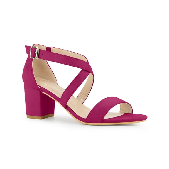 BLISSFUL STEP Women's Crisscross Strap Open Toe Block Heels Sandals