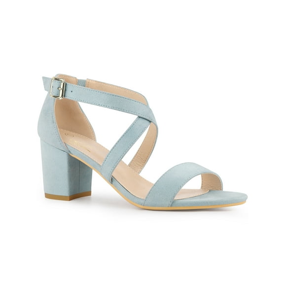 BLISSFUL STEP Women's Crisscross Strap Open Toe Block Heels Sandals