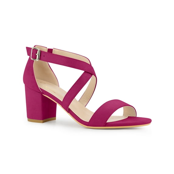 BLISSFUL STEP Women's Crisscross Strap Open Toe Block Heels Sandals