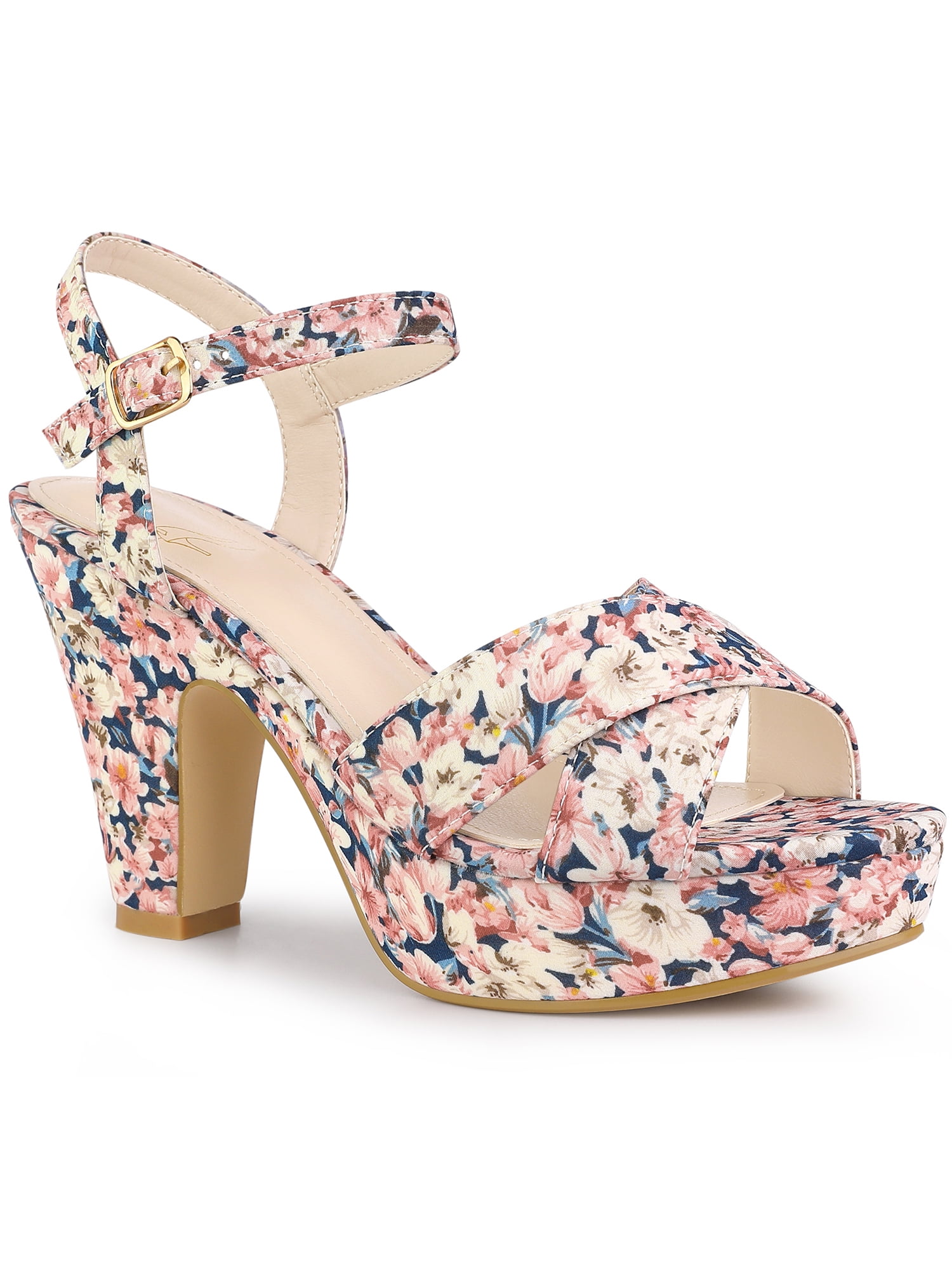 Perphy Women's Floral Platform Heel Slingback Chunky High Heels Sandals ...