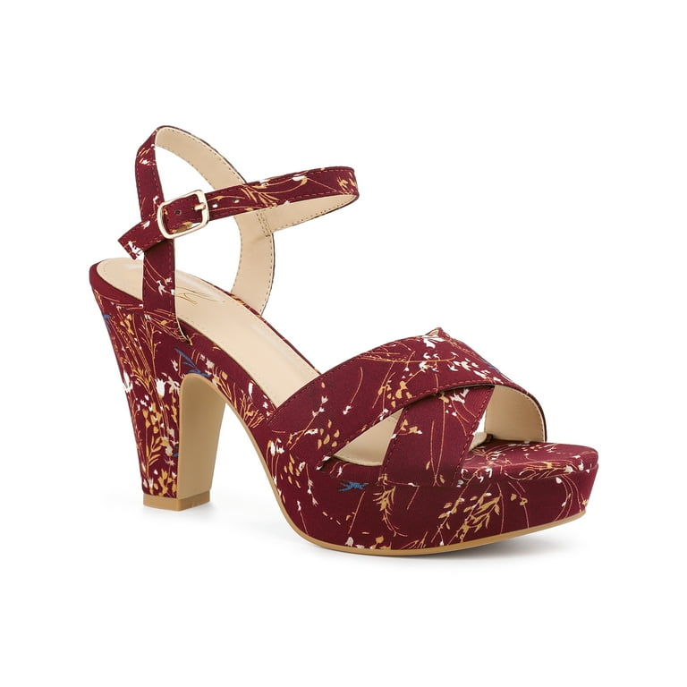 Burgundy floral best sale heels