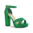 thumbnail image 1 of BLISSFUL STEP Women's Glitter Platform Crisscross Straps Block Heel Sandals, 1 of 5