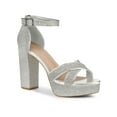 thumbnail image 1 of BLISSFUL STEP Women's Glitter Platform Crisscross Straps Block Heel Sandals, 1 of 7