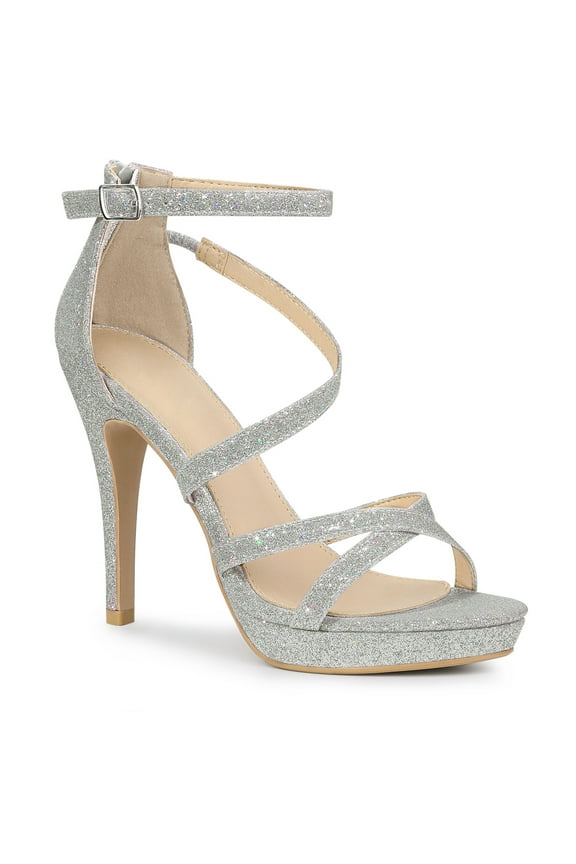 Women Glitter Platform Strappy Stiletto Heel Sandals