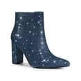 thumbnail image 1 of BLISSFUL STEP Women's Glitter Pointed Toe Block Heel Sparkly Booties Ankle Boots Navy Blue 7, 1 of 5