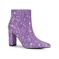 thumbnail image 1 of BLISSFUL STEP Women's Glitter Pointed Toe Block Heel Sparkly Booties Ankle Boots Purple 8, 1 of 5