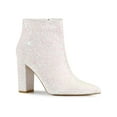 thumbnail image 1 of BLISSFUL STEP Women's Glitter Pointed Toe Block Heel Sparkly Booties Ankle Boots White 8, 1 of 5