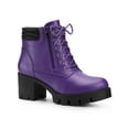 thumbnail image 1 of BLISSFUL STEP Women's Ankle Boots Platform Chunky Heel Side Zipper Lace Up Combat Boots Purple 8, 1 of 4