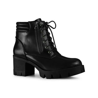Perphy Women's Lace Up Platform Block Heel Combat Boots