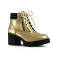 thumbnail image 1 of BLISSFUL STEP Women's Ankle Boots Platform Chunky Heel Side Zipper Lace Up Combat Boots Gold 7, 1 of 6