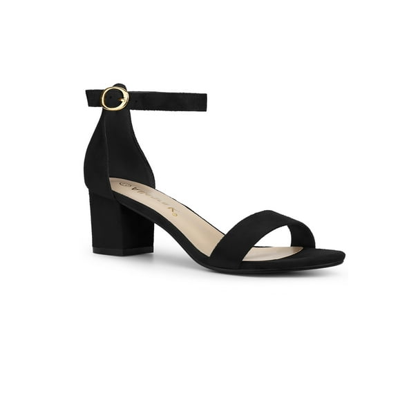 BLISSFUL STEP Women's Open Toe Ankle Strap Block Heel Sandals Black 9