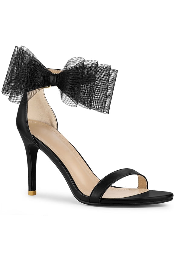 Women's Open Toe Ankle Strap Bow Tie Stiletto High Heels Sandals Black 9