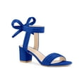 thumbnail image 1 of BLISSFUL STEP Women's Open Toe Pleated Lace Up Block Heels Sandals Deep Blue 10, 1 of 6