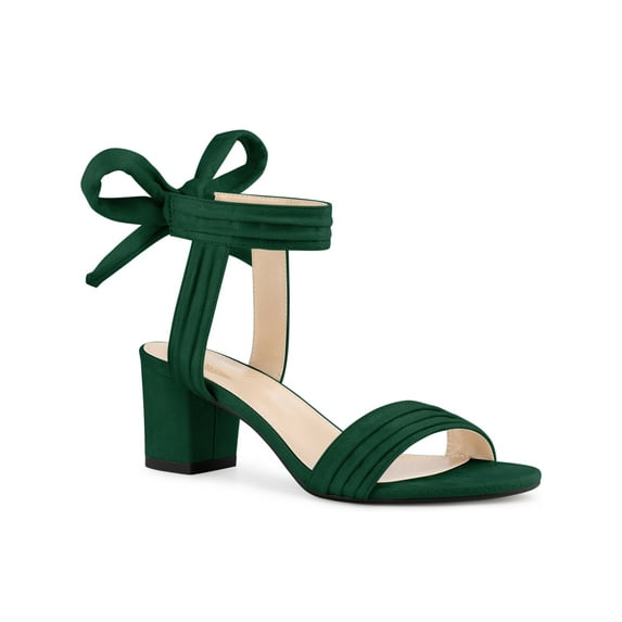 BLISSFUL STEP Women's Shoes Lace-Up Bow Chunky Heel Open Toe Strappy Sandals Green 8