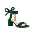 thumbnail image 1 of BLISSFUL STEP Women's Shoes Lace-Up Bow Chunky Heel Open Toe Strappy Sandals Green 9, 1 of 7